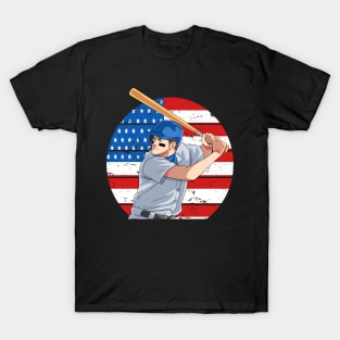 Baseball Player Home run Hitter American Flag T-Shirt